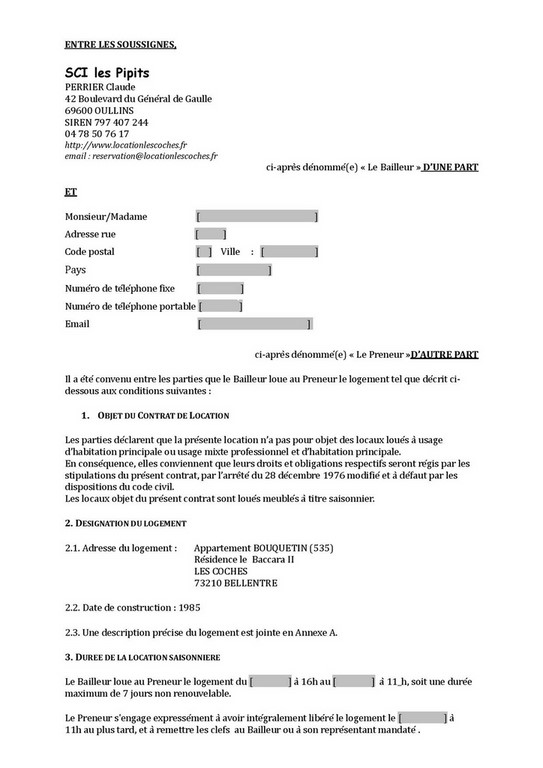 contrat de location page 1